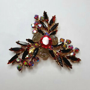 VTG 50's Aurora Borealis Riveted Swedge Brooch AB Rhinestone Floral Design